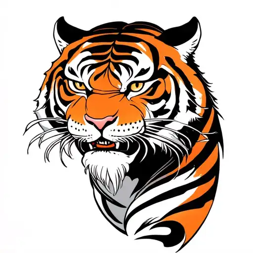 Tiger With A Samurai Tattoo On His Back Forearm