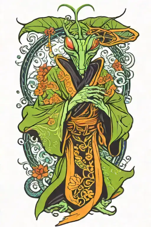 Japanese Style Praying Mantis Dressed A Priest