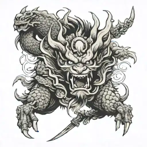 Oni And Dragon And Katana