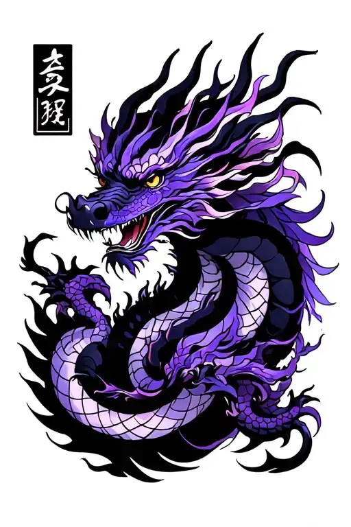 Purple And Black Dragon Intertwined