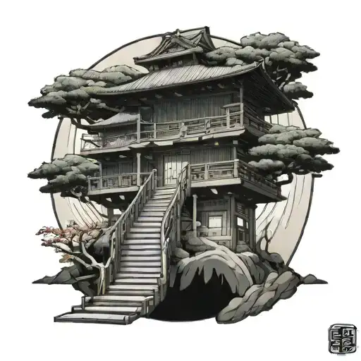 Japanese Stairs And Sun Rays That Fits In A Round Space