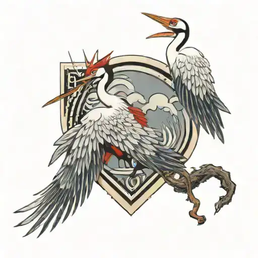 Japanese Crane And Broken Mirror