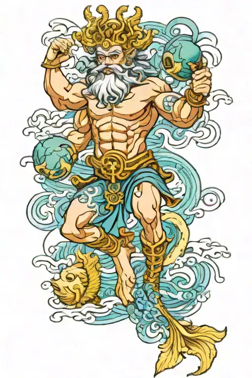 God Neptune With Neptune Planet Associated With Zodiac Pisces On The Biceps