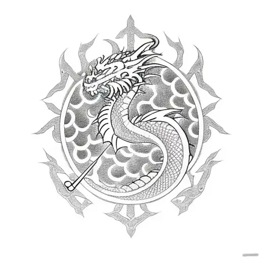 Dragon With Sword In The Middel