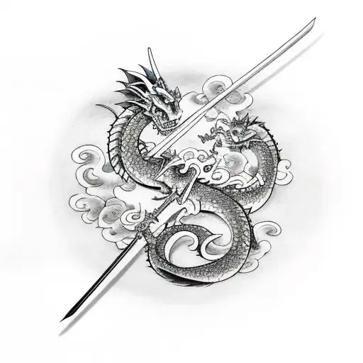 Dragons With Katana In The Middel