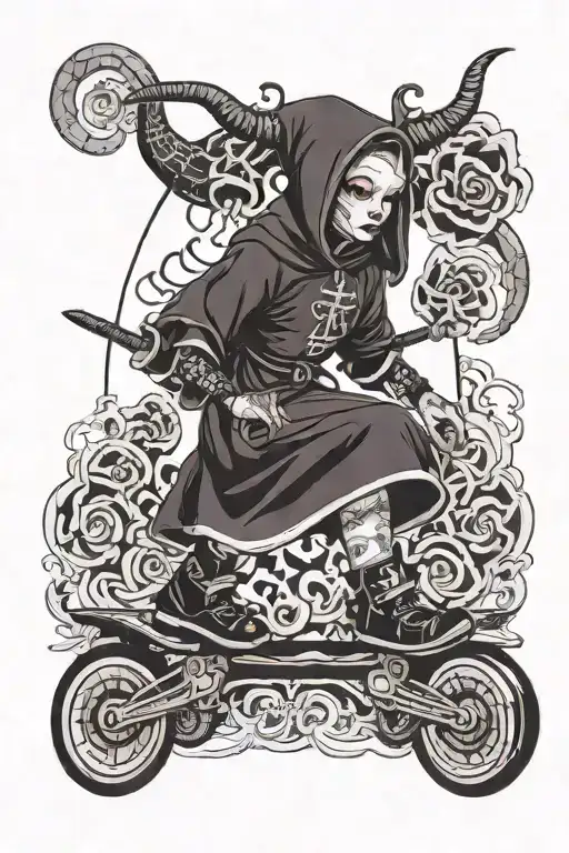 Satanic Dark Nun With Horns In Rollerskates