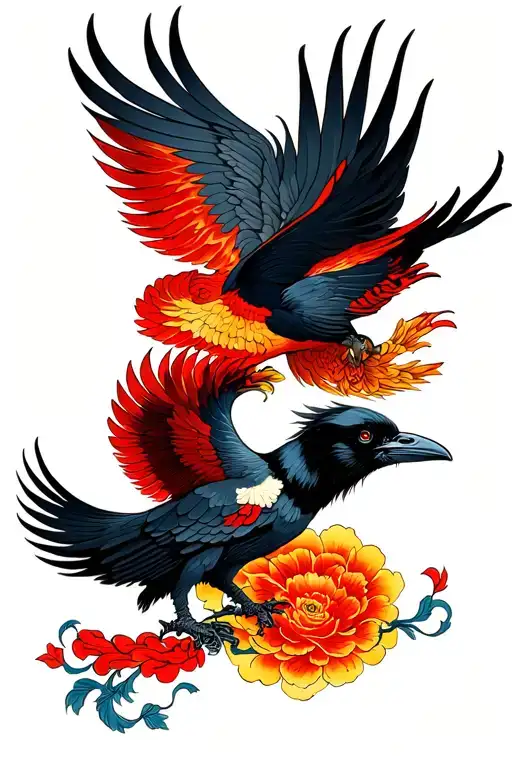 Pheonix And Raven Flying