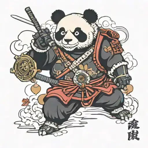 Samurai Panda Wielding A Video Game Controller