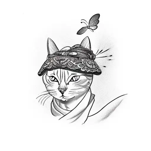 A Cat In Monk Attire Meditating But Getting Distracted By A Flying Butterfly