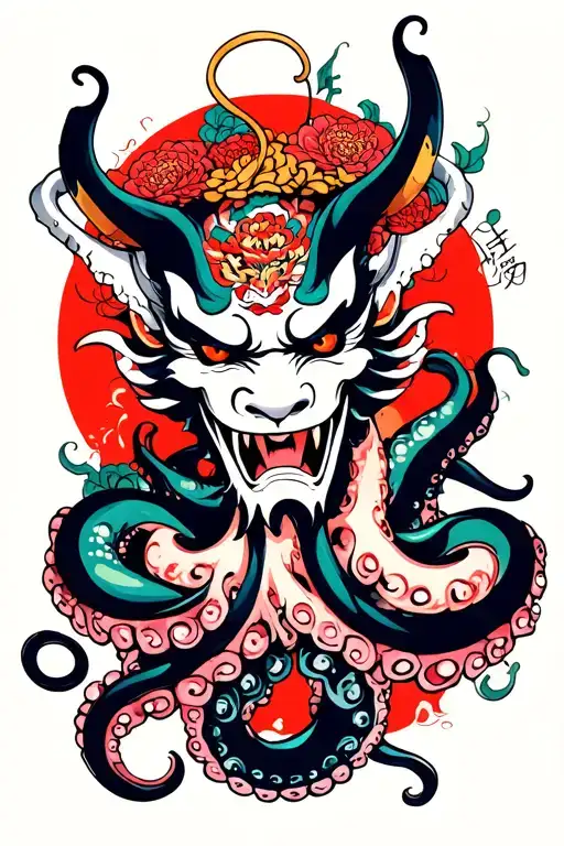 Hannya Demon Wrapped By Octopus Wrapped