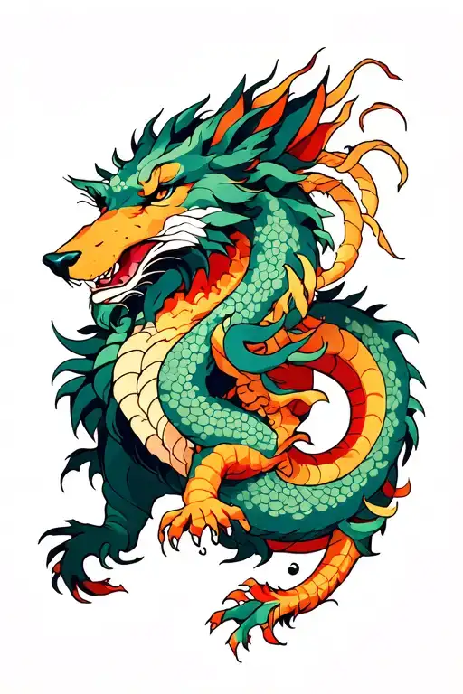 Dire Wolf And A Dragon Intertwined