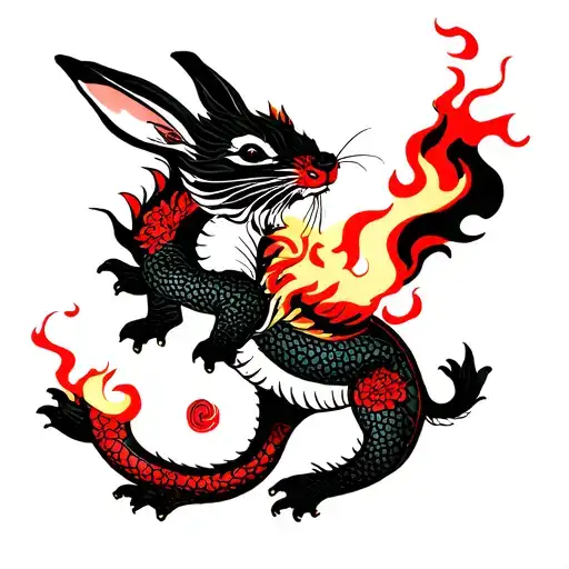 Rabbit And Dragon Breathing Fire