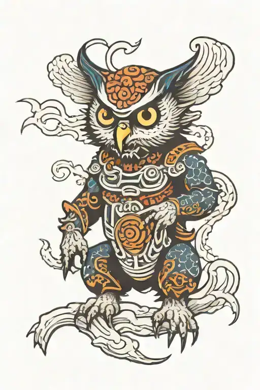 A Tatoo Of A Owl Bear Hybrid Monster Attacking