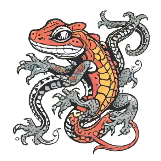 Design A Black And Red Tattoo Of A Gecko Playing Video Games