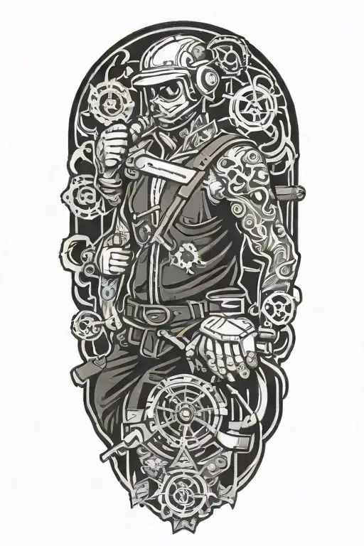 Mechanic Themed Tattoo Featuring
