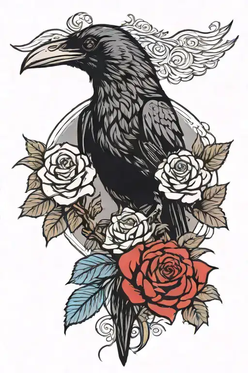 Raven Perched With Rose Single Red