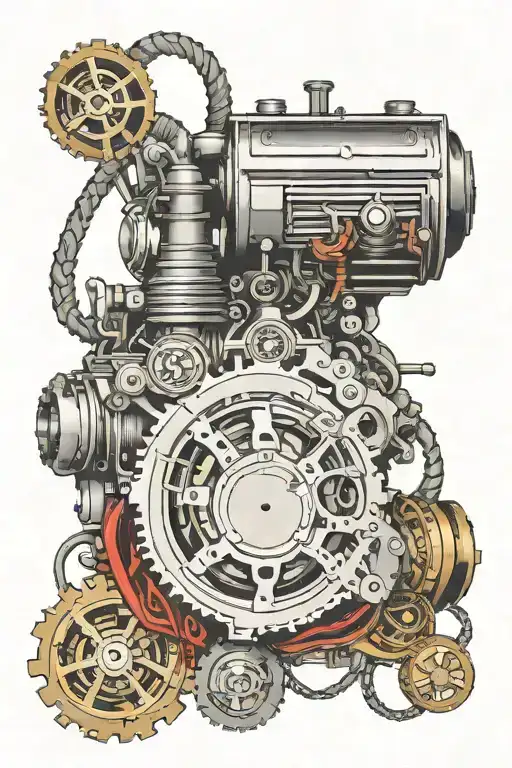 An Intricate Mechanical Tattoo Featuring A Car Engine Intertwined With Football Elements