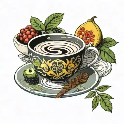 A Cup Of Coffee With A Bowl Of Fruit