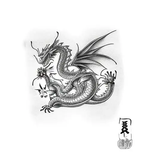Dragon With Sword And Butterfly