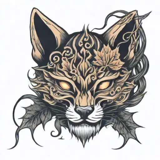 Kitsune Mask Maple Leaf Intertwined Representing Your Passion