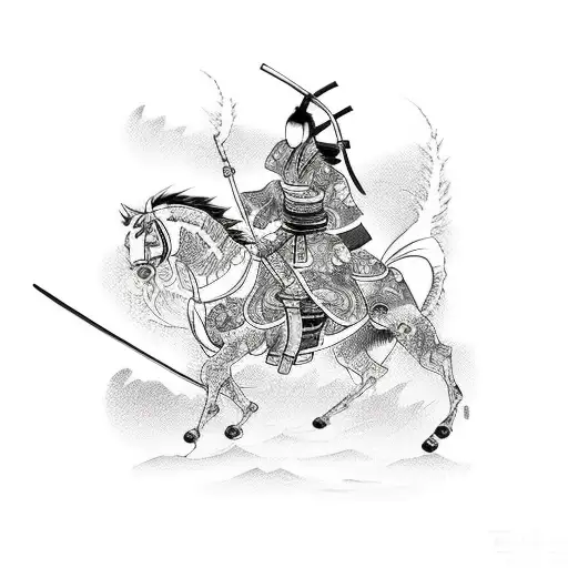 Lady Samurai With Battlefield Background