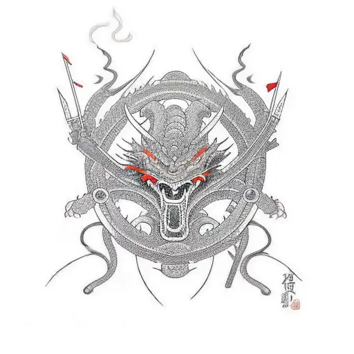 Samurai Dragons Sakura Hieroglyph