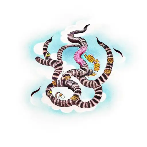 Tiger Snake Flowers Samurai Clouds Smoke Moon Cherry Blossom Wind