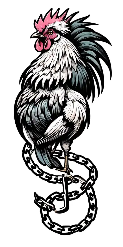 Rooster With A Chain Forming The Shape Of A G Clef Mixed