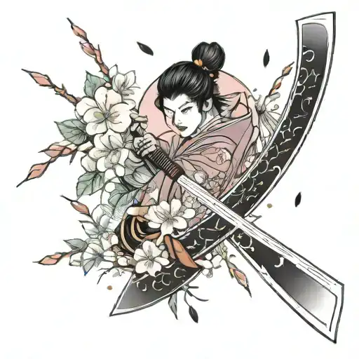 Katana Scattering Into Sakura Leaves