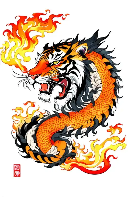 Tiger And Dragon Breathing Fire
