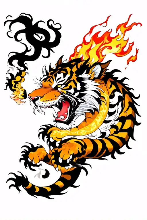Tiger And A Dragon Breathing Fire