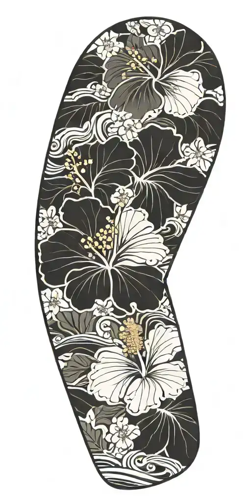 Hibiscus Ocean Sleeve Black Style