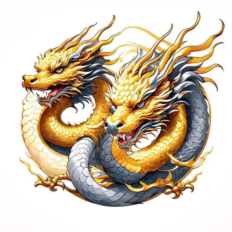 Twin Gold And Silver Dragons