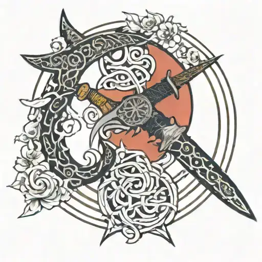 Fantasy Sword And Moon Phases Intertwined