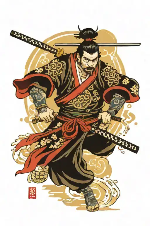 Samurai With Temple Surrounded