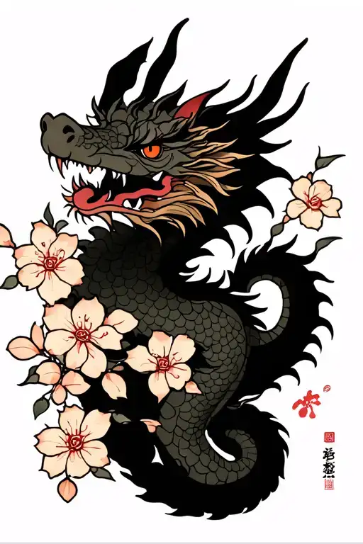 Cherry Blossoms And Dragon