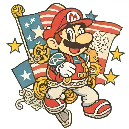 Paper Mario Holding An American Flag