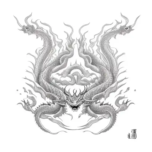 Long And Black Dragon With Red Spider Lily