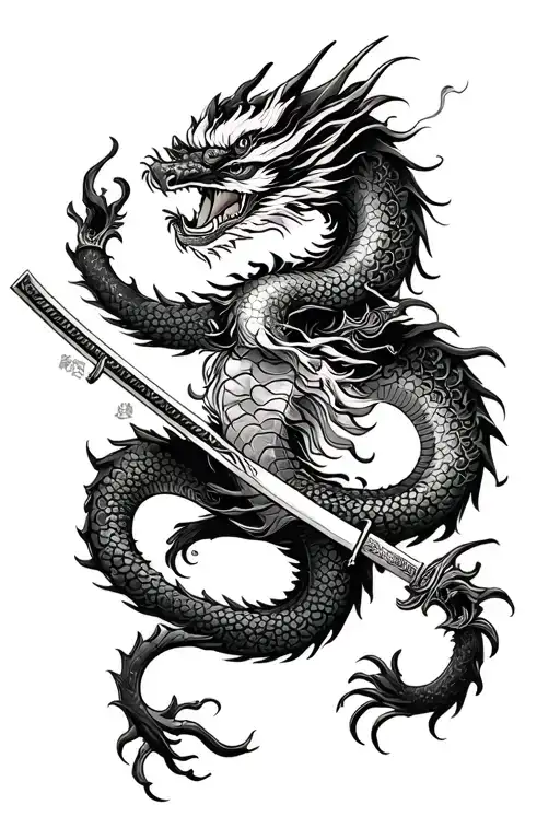 Dragon Wrapped Around Katana With Omni Mask