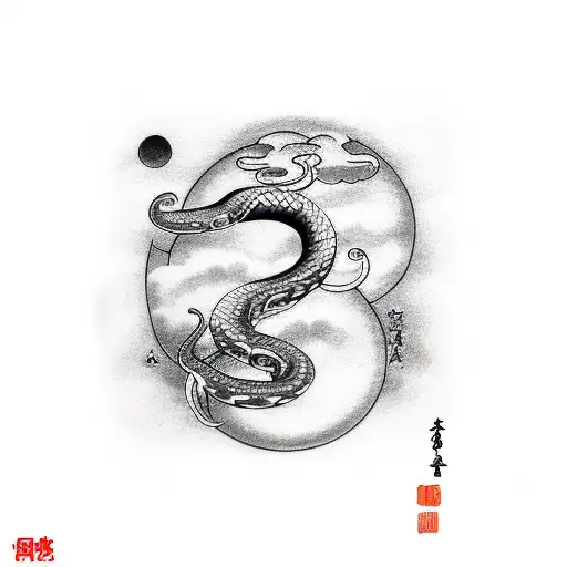 Snake Starts Moon And Clouds