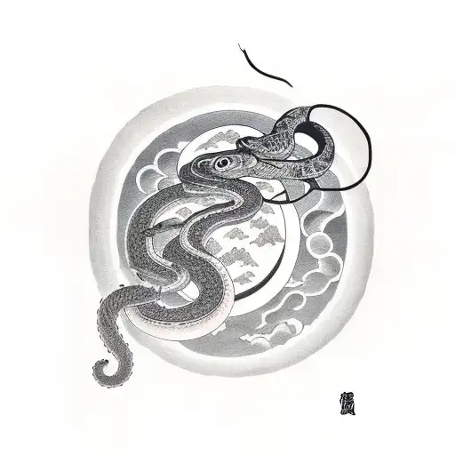 Snake Starts Moon And Clouds Vertical