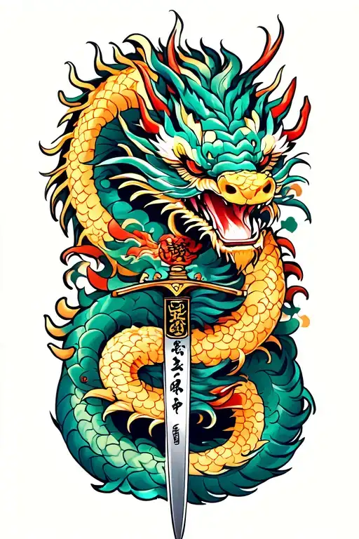 Japanese Dragon With Katana Sword