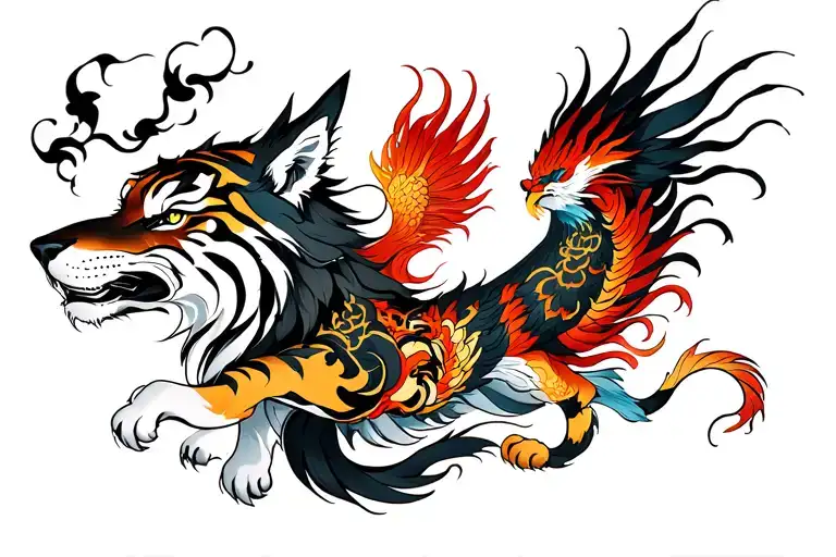 Wolf Tiger And Phoenix Rising