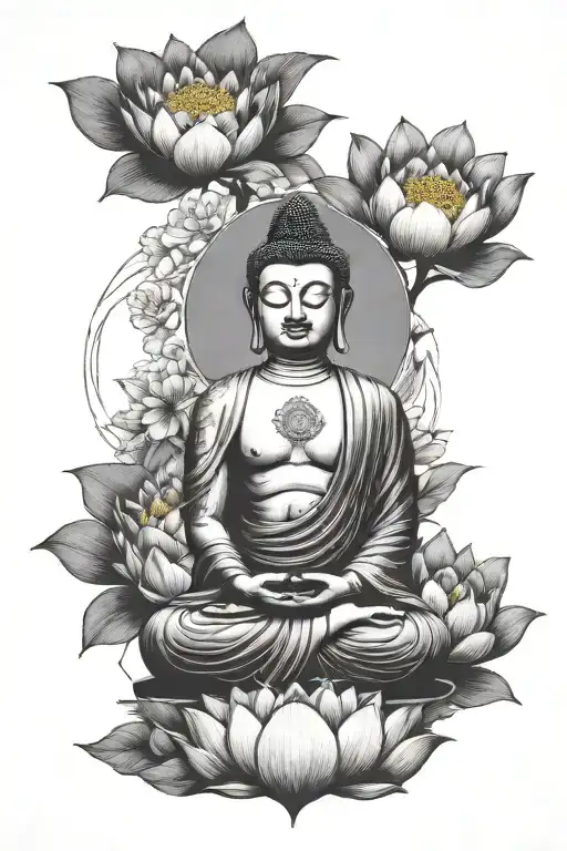 Buddha And Skulls And Lotus Flower