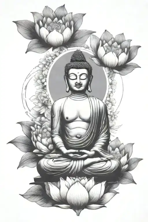 Buddha And Skulls And Lotus Flower