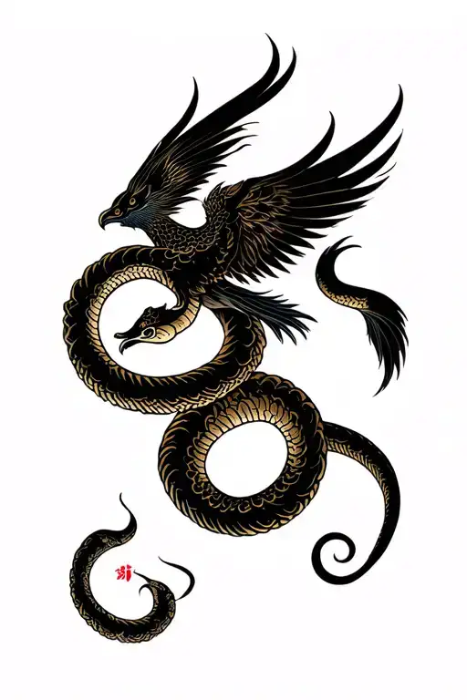 Phoenix And Snake Intertwined