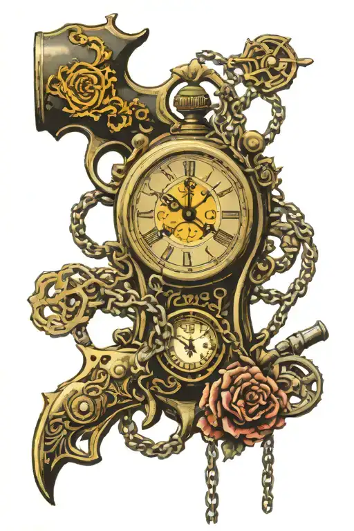 Clock With A Colt Pistol Hand And Chains Prized By