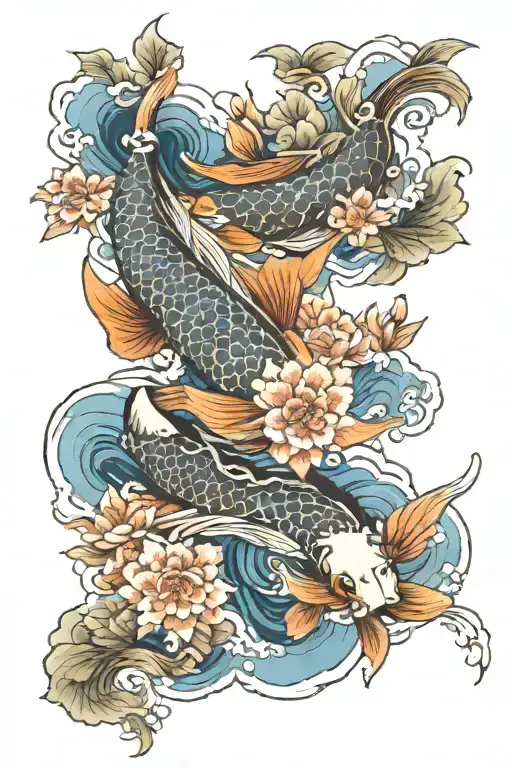 Japanese Koi With Blue Water Background