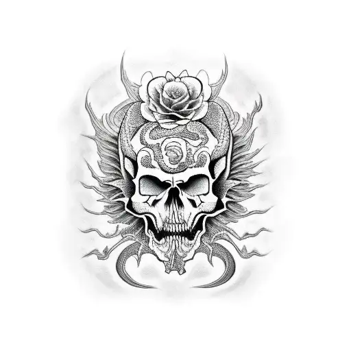 Dragon Skull Flowers Sleeve