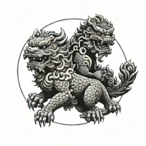 Pair Of Foo Dog And Komainu Ying And Yang